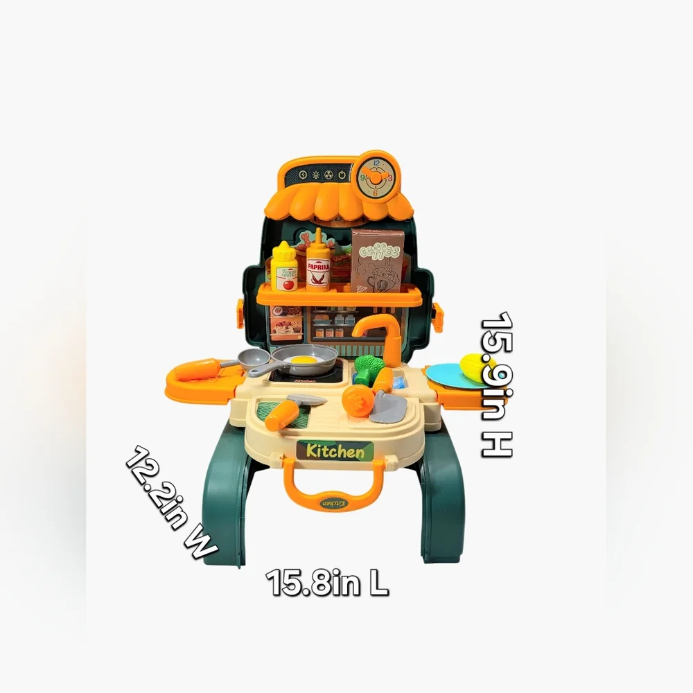3-in-1 Kids Chef Kitchen Playset Backpack & Toddler Pretend Cooking Food Kit